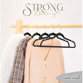 HASHI HOME Velvet Hangers, Non Slip Clothes Felt Hanger Heavy Duty for Coat, Premium Slim Space Saving Suit Hangers for Closet Organizer, 360° Rotating Silver Hook -Pants Hangers (Black, 30)