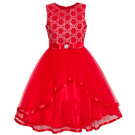 Flower Girl Dress Red Sequin Mesh Red Holiday Dress Size 7 Years