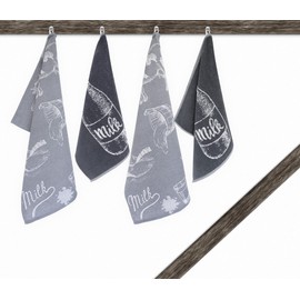 Lashuma Set of 4 Tea Towels, 50 x 50 cm, Terry Towels, 50 x 70 cm, Soft and Absorbent Kitchen Towels, Design: Milk