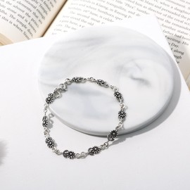 AeraVida Alluring Chain Linked Flowers in the Garden Bali Style .925 Sterling Silver Bracelet,Filigree Fashion,Adorable Casual Accessory,Sterling Silver Bangle Bracelet, Metal, not known