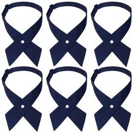 ZUYYON 6 Pcs French Girls Uniform Tie Solid Color Cross Bowtie Adjustable Neck Tie School Uniform Cross Bow Tie for Men Women, Navy Blue, One Size