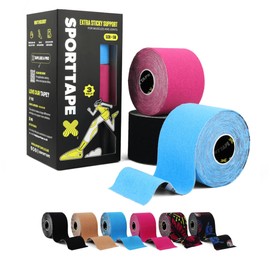 3 Rolls - SPORTTAPE Kinesiology Tape - 5m Roll - Mixed | Physio & Sports Injury Muscle Tape for Shoulder, Knee, Ankle Shin Splints Support. Waterproof & Hypoallergenic Kinetic Sports Tape