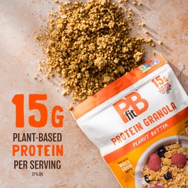 PBfit Peanut Butter Protein Granola, 15g Plant-Based Protein 22% DV, Made with Whole Grain Oats and Chia Seeds, Gluten Free, for Protein Snacks Cereals Breakfast Yogurt, 32 Oz Bag