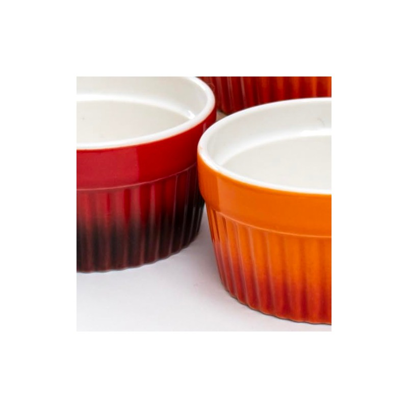Set Of 4 Ombre Ramekin Dishes Red Orange Stoneware 200ml