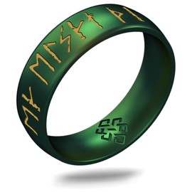 Knot Theory Rune Silicone Ring - I Love You in Viking Runic Characters with Gold Inlay - Northern Lights Green Size 8 6mm Breathable Comfort Fit - Valentine's Engagement Wedding Band
