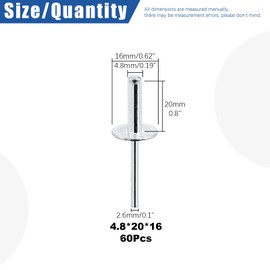 Glarks 60Pcs 3/16" x 3/4" Large Flange Aluminum Blind Rivets Pop Rivets Set for Joining Metal Plate Pipe Automotive