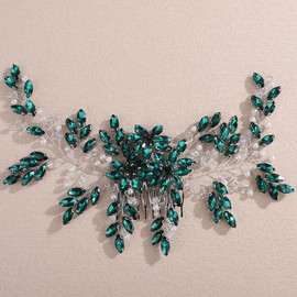 Lenjicons Wedding Rhinestone Hair Comb Large Crystal Rhinestone Hair Comb Bridal Headpiece for Women Wedding Hair Accessories for Brides Bridesmaid (peacock green(silver))