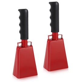 2pcs Cow Bell Noise Maker, Cowbell with Handle for Sporting Events Football Game Cheering Bells Large Solid School Bells Hand Call Bell (Red)