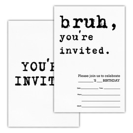 RNYJJ Bruh Boy Birthday Invitations, Bruh You're Invited Birthday Party Fill in Invites Cards With Envelopes (20 Count), Double Sided Design