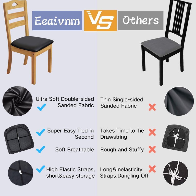 Leather Stretch Chair Seat Covers with Elastic Ties,Waterproof Dining Room