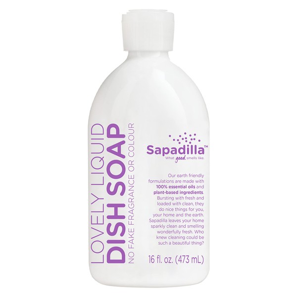 Sapadilla Liquid Dish Soap - Sweet Lavender + Lime - Made with 100% Pure Essential Oil Blends, Tough on Grease, Aromatic & Fragrant Dishwashing Liquid, Plant Based, Biodegradable, 12 Ounce (Pack of 1)
