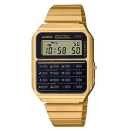 Casio CA500WEG-1A Calculator Gold Strap Unisex Adult Watch, Black Dial, 43.2 × 34.4 × 8.2 mm