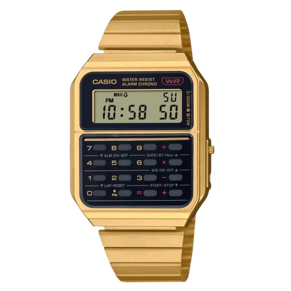 Casio CA500WEG-1A Calculator Gold Strap Unisex Adult Watch, Black Dial,