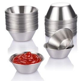 HOMEE 24 Pack Stainless Steel Sauce Cups, 1.7oz/50ml Reusable Round Condiment Cups, Dipping Sauce Cup, Stackable Individual Metal Portion Cups, Sauce Containers for Home Party Kitchen Restaurant