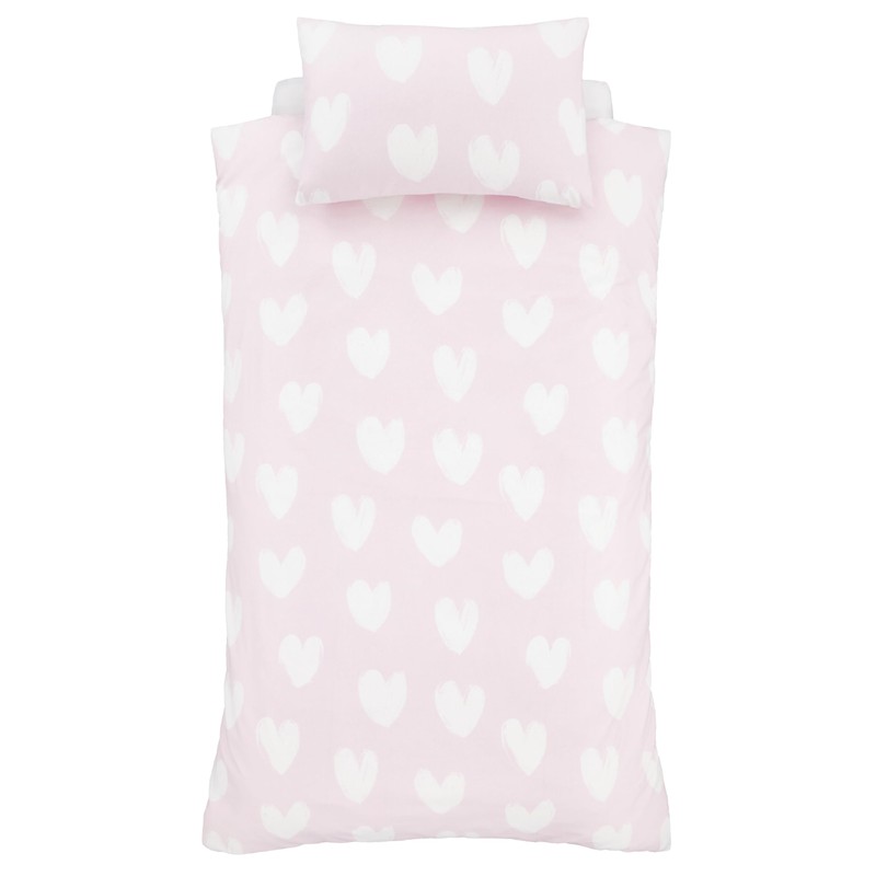 Catherine Lansfield Brushed Cotton Hearts Reversible Junior Duvet Cover Set