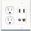 RiteAV 1 Port CAT6 Coax 2 HDMI Jack Wall Plate - Tamper Resistant Outlet [Round White]