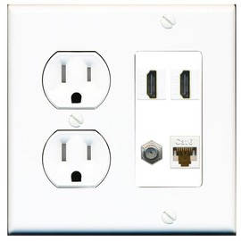 RiteAV 1 Port CAT6 Coax 2 HDMI Jack Wall Plate - Tamper Resistant Outlet [Round White]