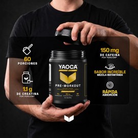 YAOCA Pre-WorkOut Suplemento en polvo 360g | Con Creatina Monohidratada! | 60 servicios |Sabor Durazno-Mango | enriquecido con Vitamina C | Libre de a