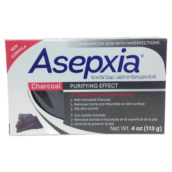 Asepxia Charcoal Cleansing Bar. For Acne and Blackheads. Salicylic Acid. 4 Oz