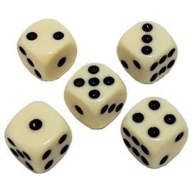 Set of Dice Cup with Storage Compartment Black PU Leather Red Felt Lined + (5) 16mm Poker Dice (Gift Boxed) (Pip/Dot Dice (Rounded Corners) - Ivory)