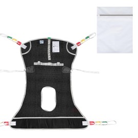 EZ Assistive Patient Lift Sling with Commode Opening for Toileting with Laundry Bag,Medical Full Body Sling for Bedridden Patients/Elderly to Transfer,Reposition,Bathing-500Lbs(Black, Large)