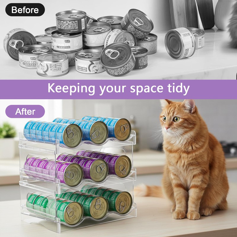 Mowhut Cat Food Can Organizer, Can Organizer for Pantry, 3-Tier