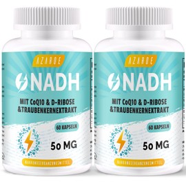 NADH 50 mg, High Dose Compound Formula with Coenzymes Q10 for Cellular Energy, Antioxidant Support and ATP Production, 120 Capsules (Pack of 2)