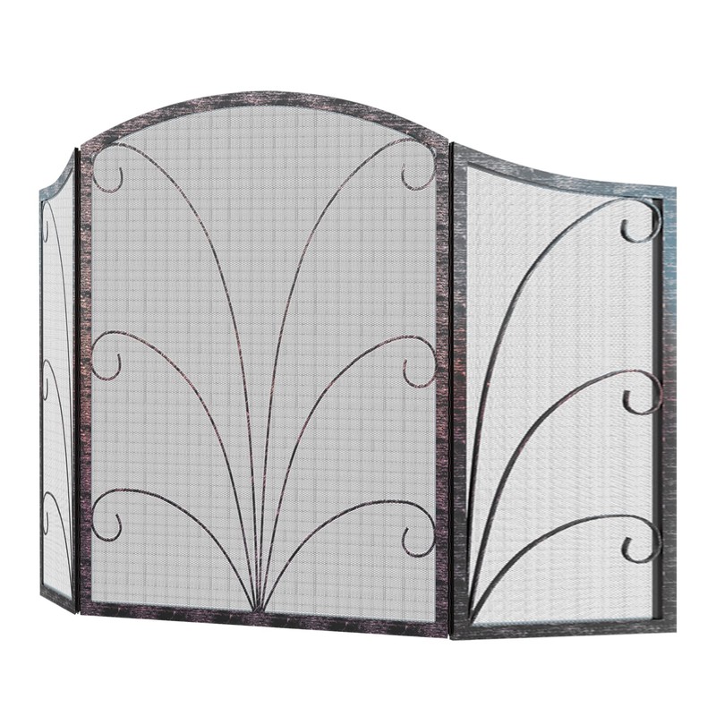 Kingson 3-Panel Arched Childproof Fireplace Screen Decorative, Handcrafted Scroll Wrought