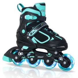 Nattork Blade Roller Skates for Boys with Light Up Wheel,Adjustable Inline Skates for Big Kids Youth Children's Outdoor & Indoor Ages 6-12 9 10 11 12, Beginners Teal