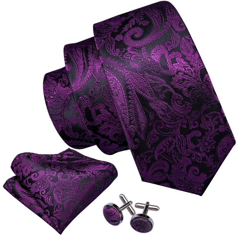 Barry.Wang Men's Silk Paisley Ties with Handkerchief Cufflink Tie Set