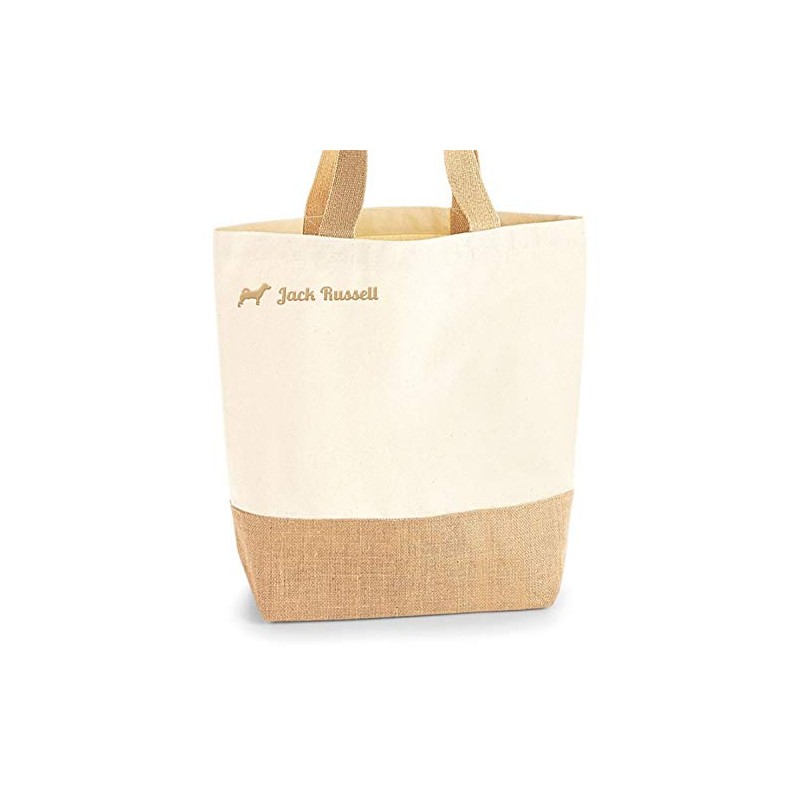 Jack Russell Jute Jute Shopper Shopping Bag Dog Motif Embroidery,