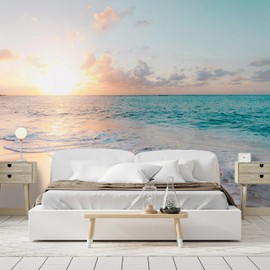 SIGNFORD Wall Mural Romantic Beach Removable Wallpaper Wall Sticker for Bedroom Living Room - 100x144 inches