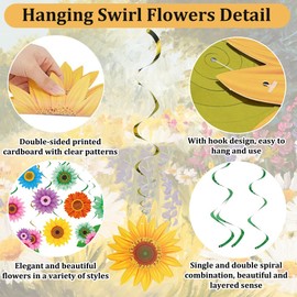 KLYNGTSK 30PCS Flowers Hanging Swirl Decorations Spiral Streamers Foil Hanging Swirls Ceiling Decorations Hanging Swirl Flowers Party Hanging Swirl Decorations for Party Favor Wedding Baby Shower