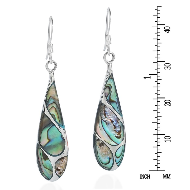 Vintage Abalone Shell Streak Teardrop .925 Sterling Silver Earrings