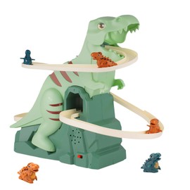 YELKOEYN Climbing Dinosaur Stair Slide Electric Toy - Kids Roller Coaster with Interactive Music Sound Effects and Lights，Educational Dinosaur Track for Children Birthday Gift, Stair Slide Race Track