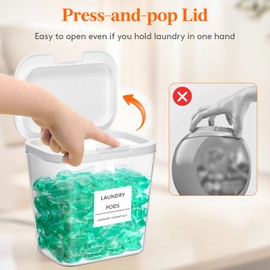 Lifewit 2 Pack Laundry Pods container with Labels and Measuring Scoops, Two 0.72 Gal/92 Oz Laundry Powder Containers with Press-and-Pop Lid, Laundry Room Organization and Storage for Booster Beads