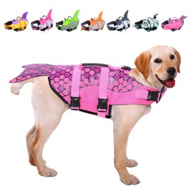 ASENKU Dog Life Jacket Pet Life Safety Vest for Swimming Boating, Dog Shark Life Jackets Dog Lifesavers Swimsuits for Pool, Dog Water Floatation Vest for Small Medium Large Dogs, Mermaid Pink, X-Large