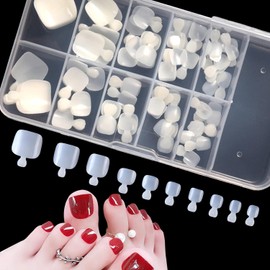 SAIPOM 100 Pieces Fake Toenails Full Cover False Toe Nail Tips in 10 Sizes with box for DIY Salon Foot Manicure Sticker Tools (Natural)