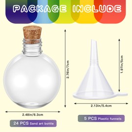 Layhit Brown Plastic Potion Bottles 3.4 oz | 24 Pcs, Spherical, Ball Shape, Round Bottles, Sand Art Jar, with 5 Funnels, Decorative container, Candy Jar, for Valentines Birthday DIY Crafts, Cork Stopper