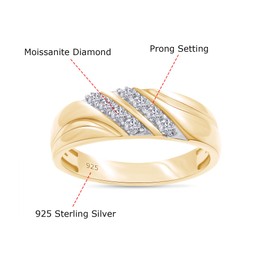 SAVEARTH DIAMONDS 1/4 cttw Round Cut Lab Created Moissanite Double Row Men's Wedding Band Ring in 14k Yellow Gold Plated Sterling Silver(VVS1 Clarity, 0.25 Cttw)-10.5