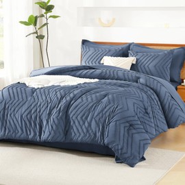 Litanika Oversized King Size Comforter Set with Sheets Ocean Blue - 7 Pieces Bed in a Bag Oversized King Boho Tufted Complete Bedding Sets with Comforter, Sheets, Pillowcases & Shams