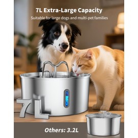 Vekonn Dog Water Fountain Stainless Steel, 7L/236oz Dog Water Bowl Dispenser for Large Dogs, Automatic Pet Water Fountain
