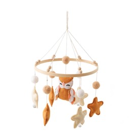 Baby Bed Mobile Baby Wooden with Felt Balls, Owl and Star Baby Mobile Wind Chime, Bed Bell Pendant for Baby Bed, Nursery Decoration, Gift for Baby Girls or Boys (Coffee)