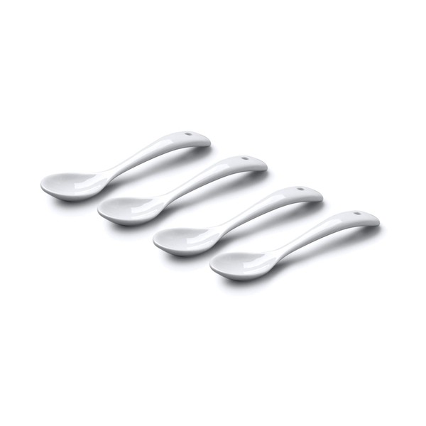 WM Bartleet & Sons 1750 TSET153 Set of 4 Traditional Porcelain Condiment Spoons for Jam, Sugar and Sauces (11cm) – White