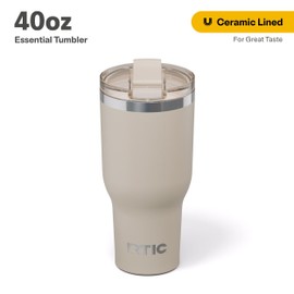 RTIC 40oz Essential Tumbler with Lid, Ceramic Lined, Insulated, Stainless Steel, Metal, Double Wall Vacuum-Insulation, Travel Cup for Iced Coffee, Tea, Hot and Cold Drink, Beach