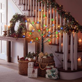 Ruidazon 4FT Lighted Birch Tree, Black Christmas Tree with 48 LED Multicolor Lights Artificial Frosted Charlie Brown Christmas Birch Tree for Indoor Outdoor Home Party Christmas Decorations