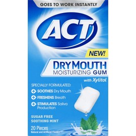 ACT Dry Mouth Moisturizing Gum, Soothing Mint, Sugar Free, 20 Count (3 Pack)
