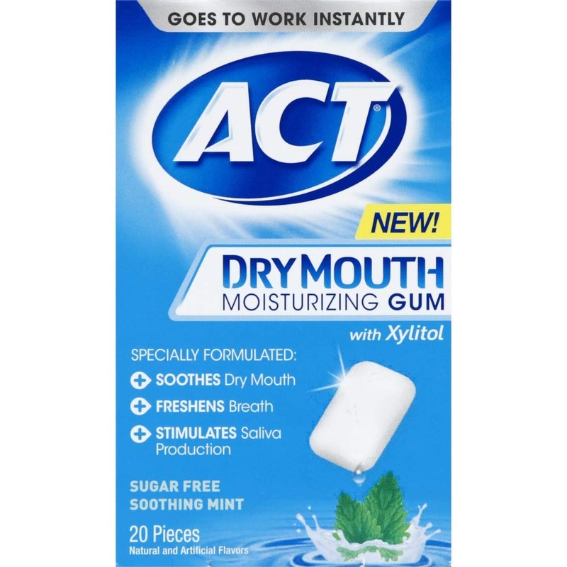 ACT Dry Mouth Moisturizing Gum, Soothing Mint, Sugar Free, 20