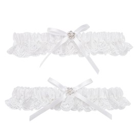 WEBEEDY Wedding Garter White Lace Bridal Garter Bow Garter Wedding White Bridal Garter Band Leg Wedding Garters Stocking Band for Bridal Accessories Women Pack of 2