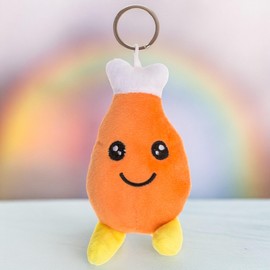 MIJOMA Plush Pendant Fast Food Design Metal Key Ring 10 cm Kawaii Faces 100% Polyester Soft Padded, chicken wing